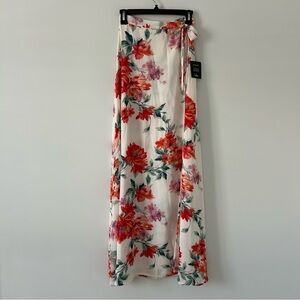 Lulu’s Bloom with a View Floral White Red Wrap Side Tie Maxi Skirt XS NWT